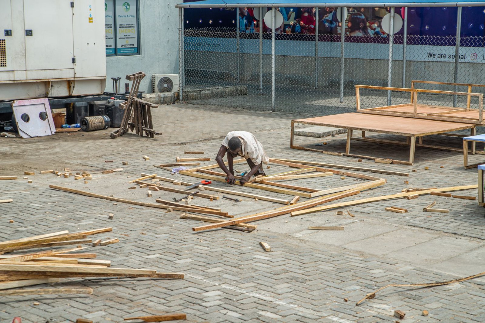 Carpenter working on an exterior timber frame